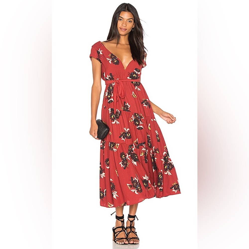 Free People Rust Red Floral Maxi Dress